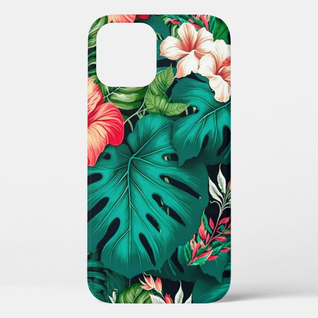 Elegant Tropical Leaves and Hibiscus Flowers | Case-Mate iPhone Case (Back)