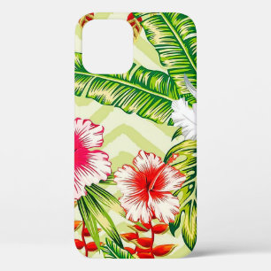 Elegant Tropical Leaves and Hibiscus Flowers iPhone 12 Pro Case