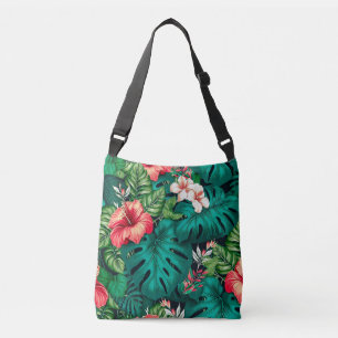 Elegant Tropical Leaves and Hibiscus Flowers Crossbody Bag