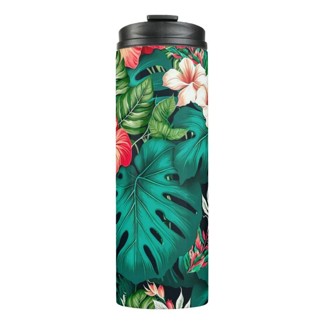 Elegant Tropical Leaves and Hibiscus Flowers | Thermal Tumbler (Front)