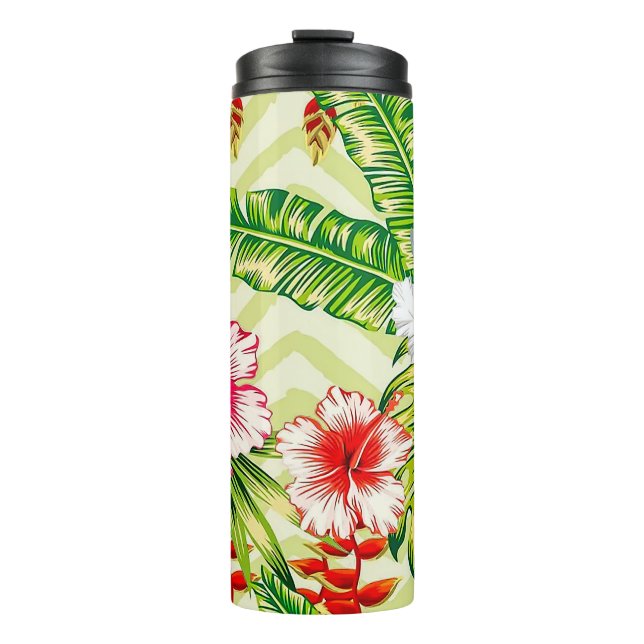 Elegant Tropical Leaves and Hibiscus Flowers | Thermal Tumbler (Front)