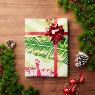 Elegant Tropical Leaves and Hibiscus Flowers Wrapping Paper