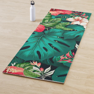 Elegant Tropical Leaves and Hibiscus Flowers Yoga Mat