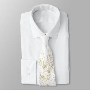 Elegant tropical leaves golden strokes design tie