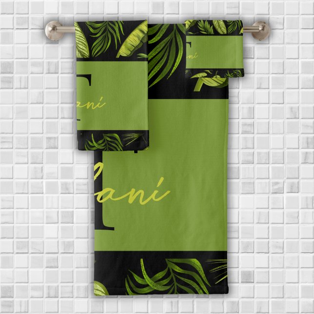 Elegant Tropical Leaves Monogram Bath Towel Set (Creator Uploaded)