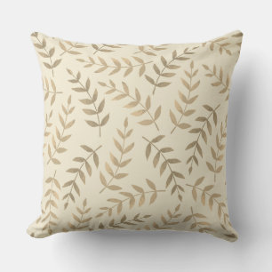 Elegant Tropical Leaves on Champagne Beige Cushion