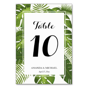 Elegant tropical leaves table number card