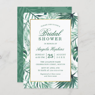 Elegant Tropical Leaves Watercolor Bridal Shower Invitation