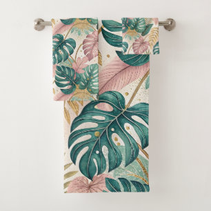 Elegant Tropical Monsteras Boho Bath Towel Set