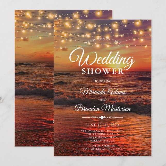 Elegant Tropical Ocean Beach Summer Wedding Shower Invitation (Front/Back)