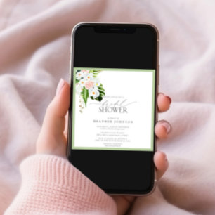 Elegant Tropical Orchid Watercolor Bridal Shower Invitation