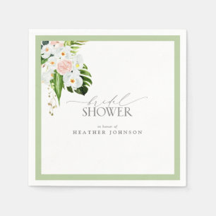 Elegant Tropical Orchid Watercolor Bridal Shower Napkin