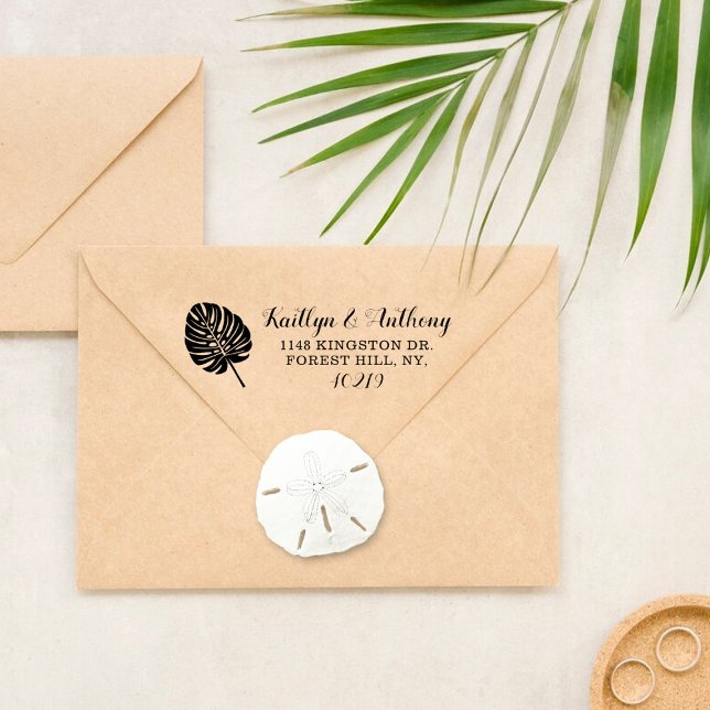 Elegant Tropical Palm Leaf Beach Wedding Self-inking Stamp (Creator Uploaded)