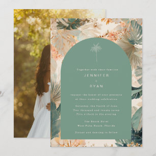Elegant Tropical Palm Leaves Photo Wedding Invitation