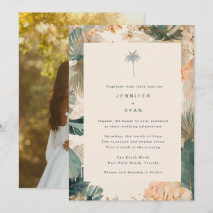Elegant Tropical Palm Leaves Photo Wedding Invitation