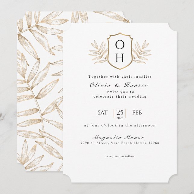 Elegant Tropical Palm Leaves Wedding Invitation (Front/Back)
