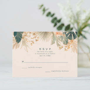 Elegant Tropical Palm Leaves Wedding RSVP Card
