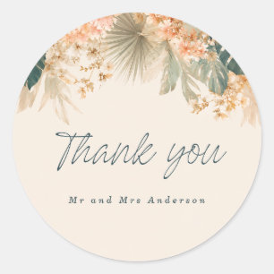 Elegant Tropical Palm Leaves Wedding Thank You Classic Round Sticker
