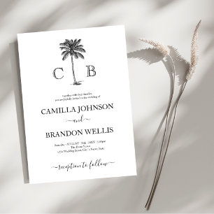 Elegant Tropical Palm Monograms Wedding Invitation