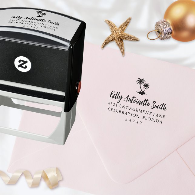 Elegant Tropical Palm Tree Address Self-inking Stamp (Creator Uploaded)
