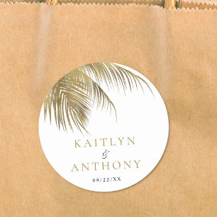 Elegant Tropical Palm Tree Beach Wedding Classic Round Sticker