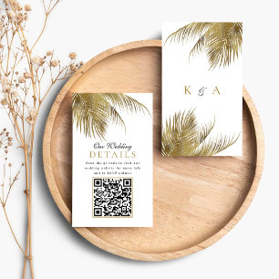Elegant Tropical Palm Tree Beach Wedding Detail QR Enclosure Card