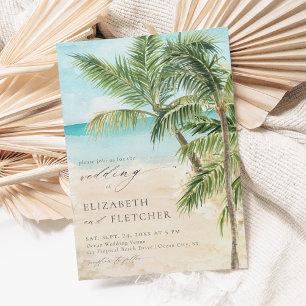 Elegant Tropical Palm Tree Beach Wedding Invitation