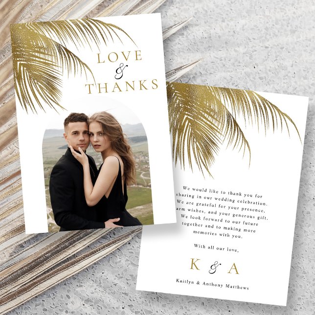 Elegant Tropical Palm Tree Beach Wedding Photo Thank You Card (Creator Uploaded)