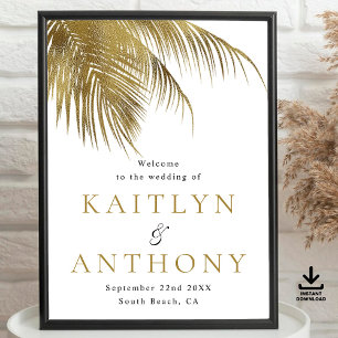 Elegant Tropical Palm Tree Beach Wedding Welcome Poster