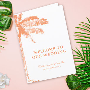 Elegant Tropical Palm Tree Folded Wedding Programme
