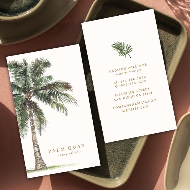 Elegant Tropical Palm Tree Vacation Rental  Business Card (Creator Uploaded)