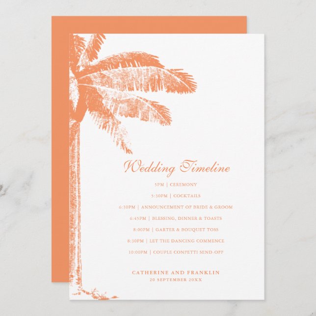 Elegant Tropical Palm Tree Wedding Timeline Programme (Front/Back)