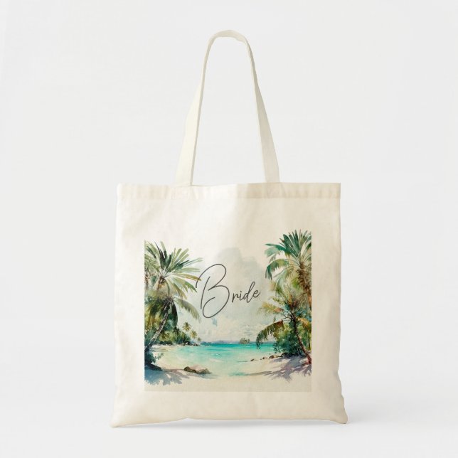 Elegant Tropical Palm Trees Bridal Shower Tote Bag (Front)