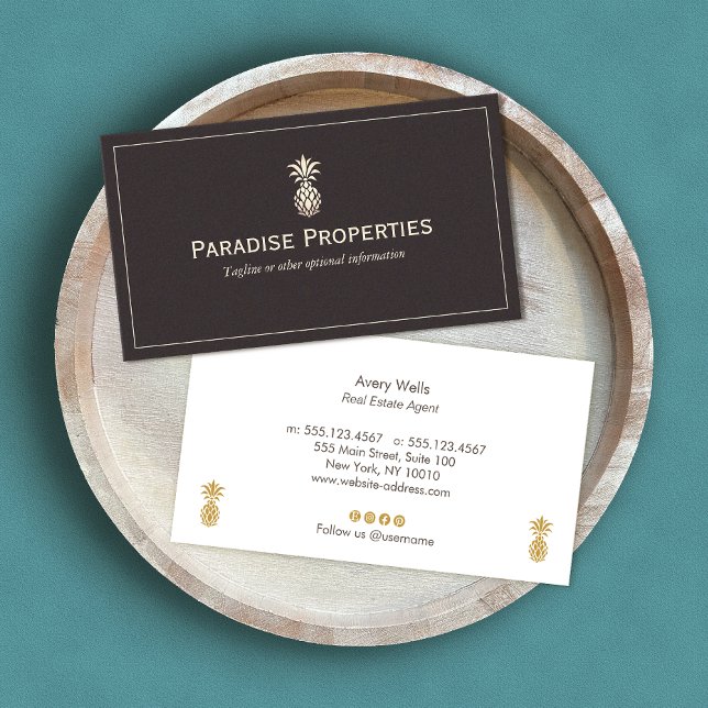 Elegant Tropical Pineapple Logo Business Card (Creator Uploaded)