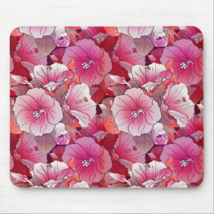 Elegant Tropical Pink And White Hibiscus Flower Mouse Mat