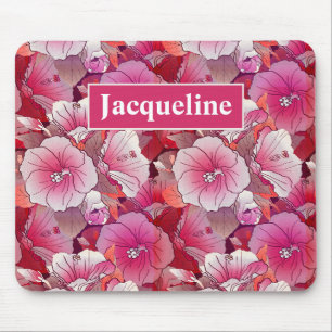 Elegant Tropical Pink And White Hibiscus Flower Mouse Mat