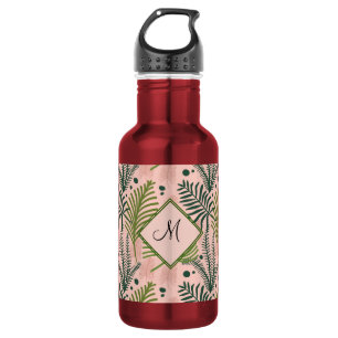 Elegant Tropical Pink Floral Botanical Monogram 532 Ml Water Bottle