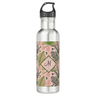 Elegant Tropical Pink Floral Botanical Monogram  710 Ml Water Bottle