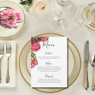Elegant Tropical Pink & Green Proteas Wedding  Menu