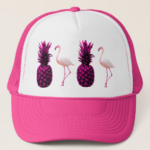 Elegant Tropical Pink Pineapple and Flamingo       Trucker Hat
