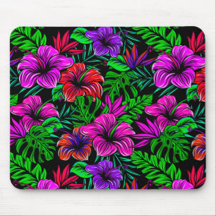 Elegant Tropical Pink Red Purple Hibiscus Flower Mouse Mat