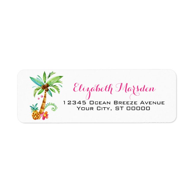Elegant Tropical Pink Teal Floral Return Address (Front)