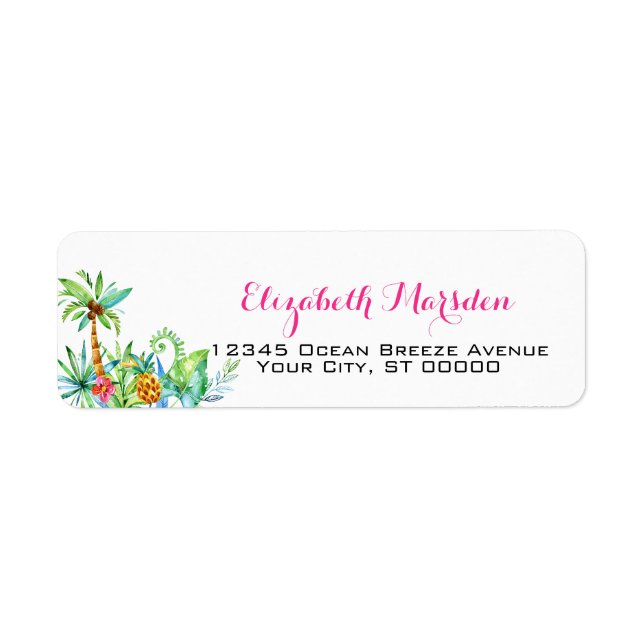 Elegant Tropical Pink Teal Floral Return Address (Front)