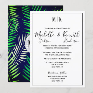 Elegant Tropical Print & Modern Typography Wedding Invitation