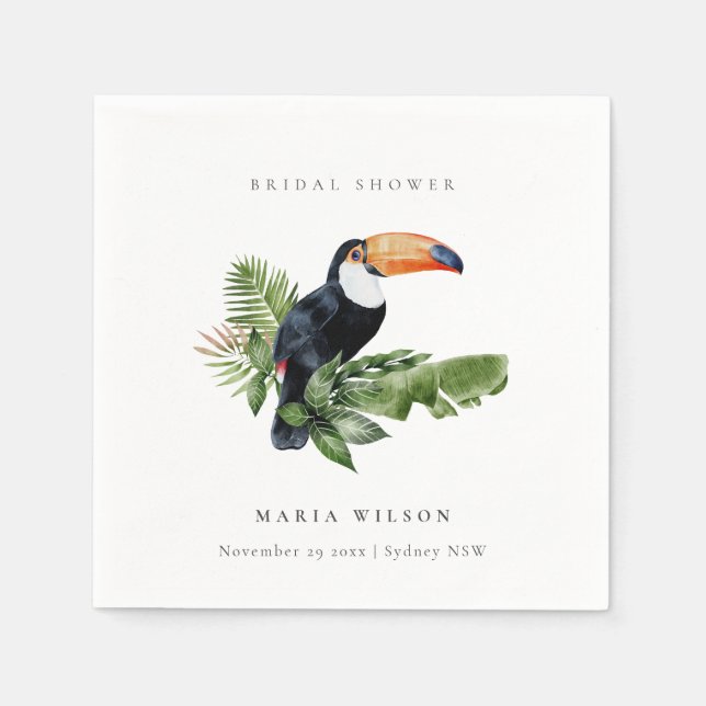 Elegant Tropical Rainforest Toucan Bridal Shower Napkin (Front)