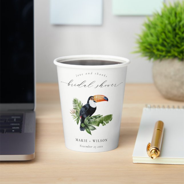 Elegant Tropical Rainforest Toucan Bridal Shower Paper Cups (Insitu)