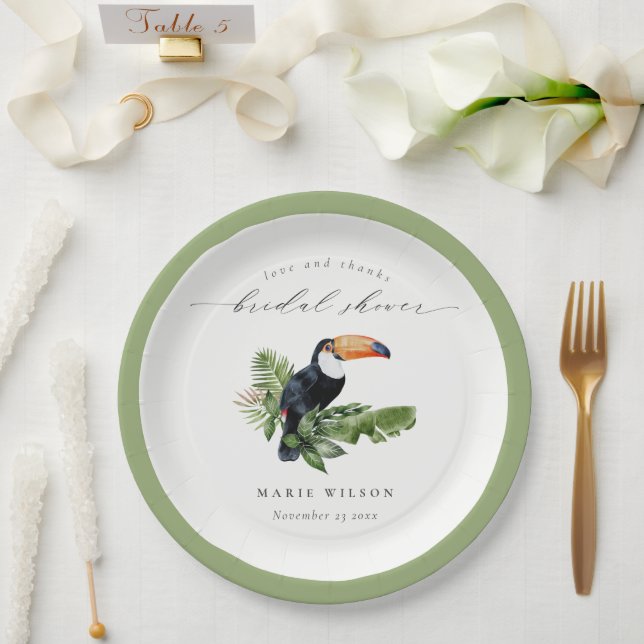Elegant Tropical Rainforest Toucan Bridal Shower Paper Plate (Wedding)