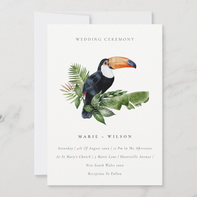 Elegant Tropical Rainforest Toucan Wedding Invite (Front)