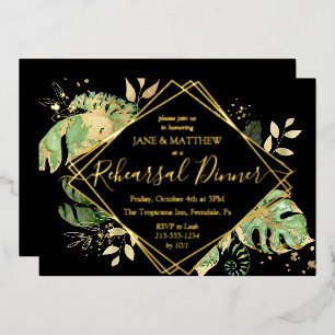 Elegant Tropical Rehearsal Dinner Black & Gold Foi