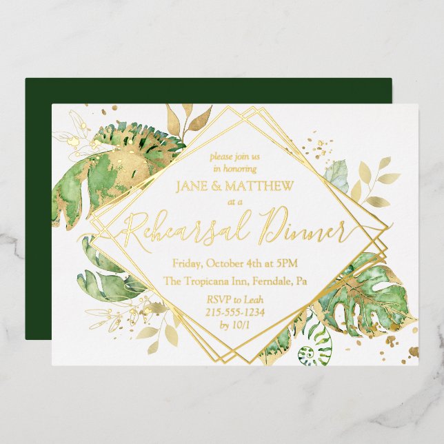 Elegant Tropical Rehearsal Dinner Gold (Front/Back)